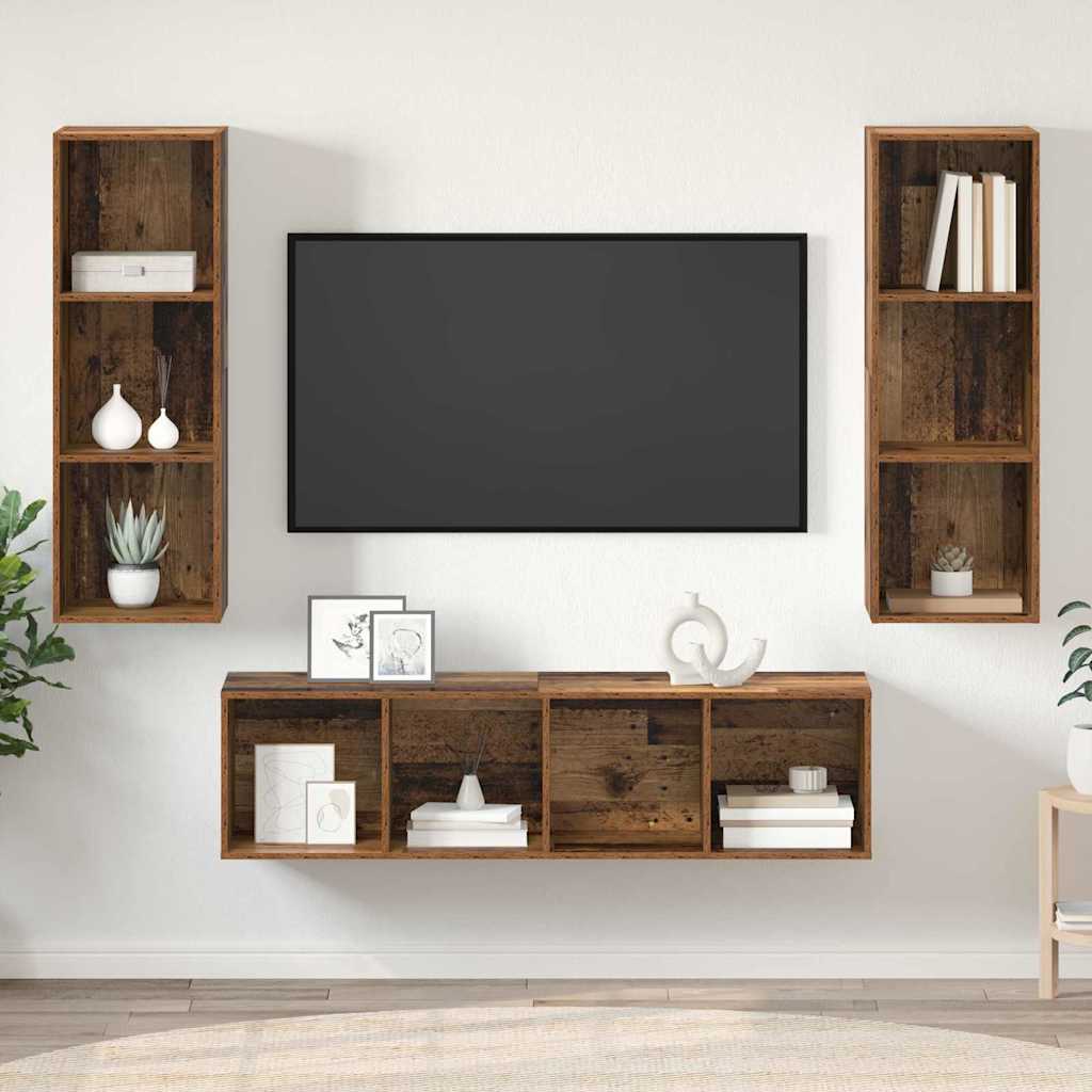 TV-Schrank Set 3 pcs Altholz 37 x 37 x 142,5 cm Holzwerkstoff