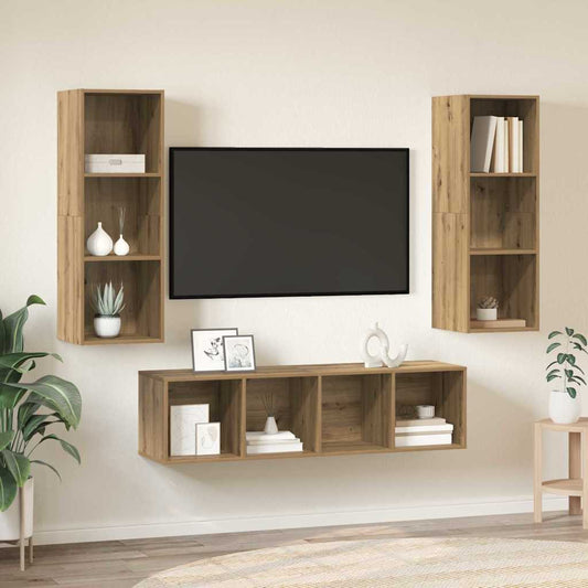 TV-Schrank Set 3 pcs Eiche handwerklich 37 x 37 x 142,5 cm