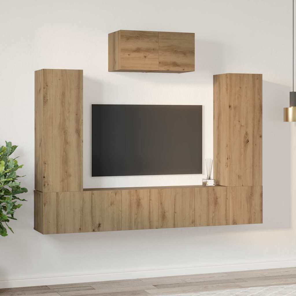 TV-Möbel-Set 7 pcs Eiche handwerklich 180 x 30 x 120 cm