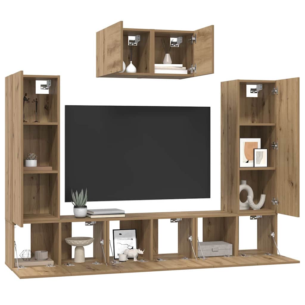 TV-Möbel-Set 7 pcs Eiche handwerklich 180 x 30 x 120 cm