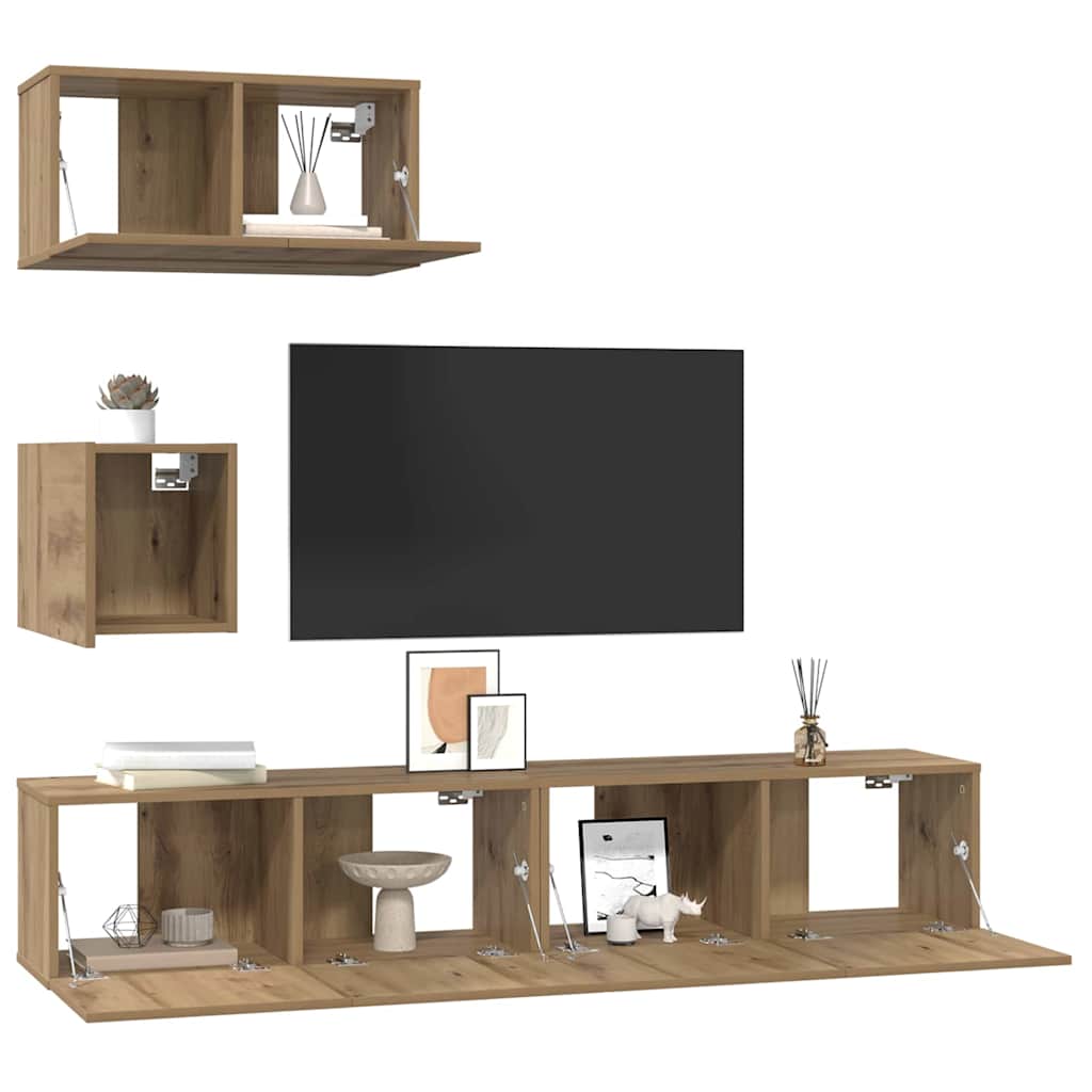 TV-Schrank Set 4 pcs Eiche handwerklich 80 x 30 x 30 cm