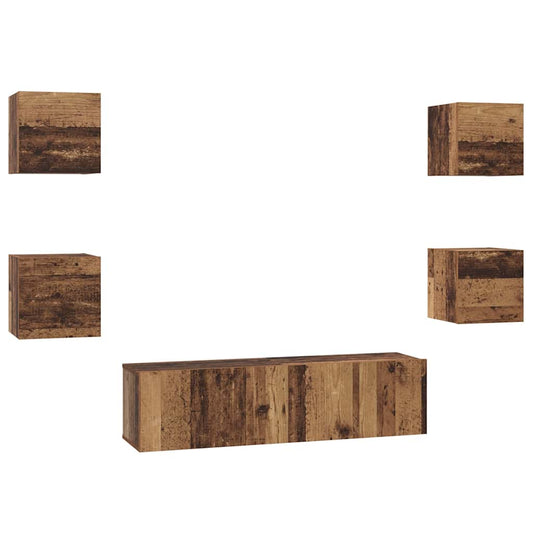 TV-Möbel-Set Wandmontiert 6 pcs Altholz Mittel 120 x 30 x 30 cm