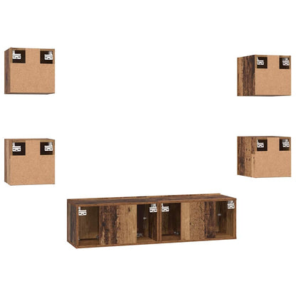 TV-Möbel-Set Wandmontiert 6 pcs Altholz Mittel 120 x 30 x 30 cm