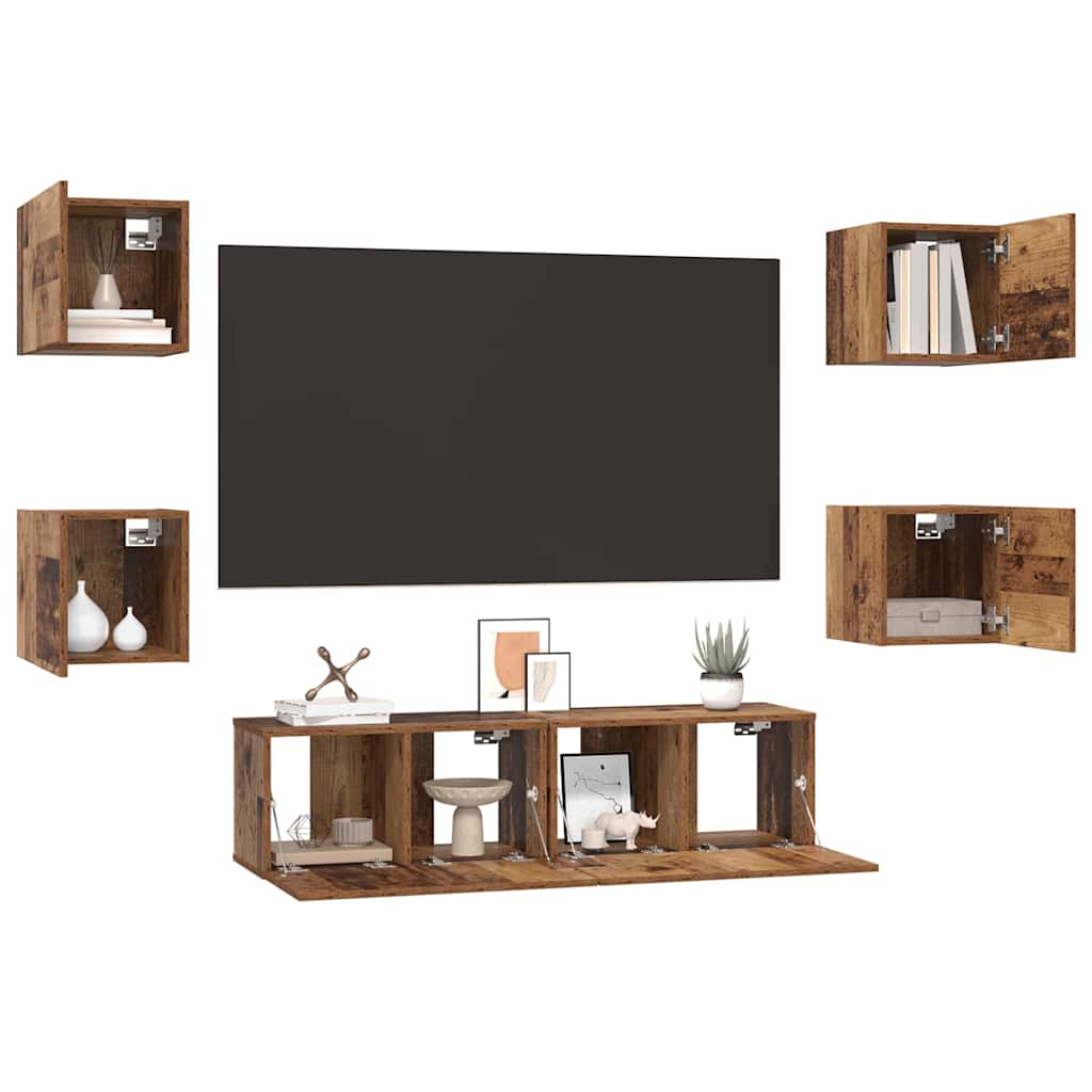 TV-Möbel-Set Wandmontiert 6 pcs Altholz Mittel 120 x 30 x 30 cm
