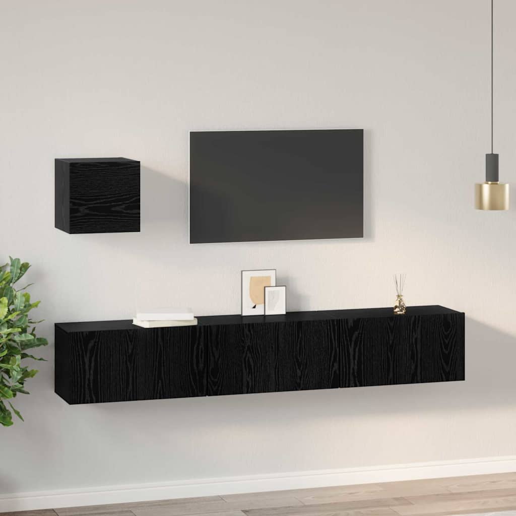 TV-Möbel-Set 4 pcs Schwarze Eiche 60 x 30 x 30 cm Holzwerkstoff