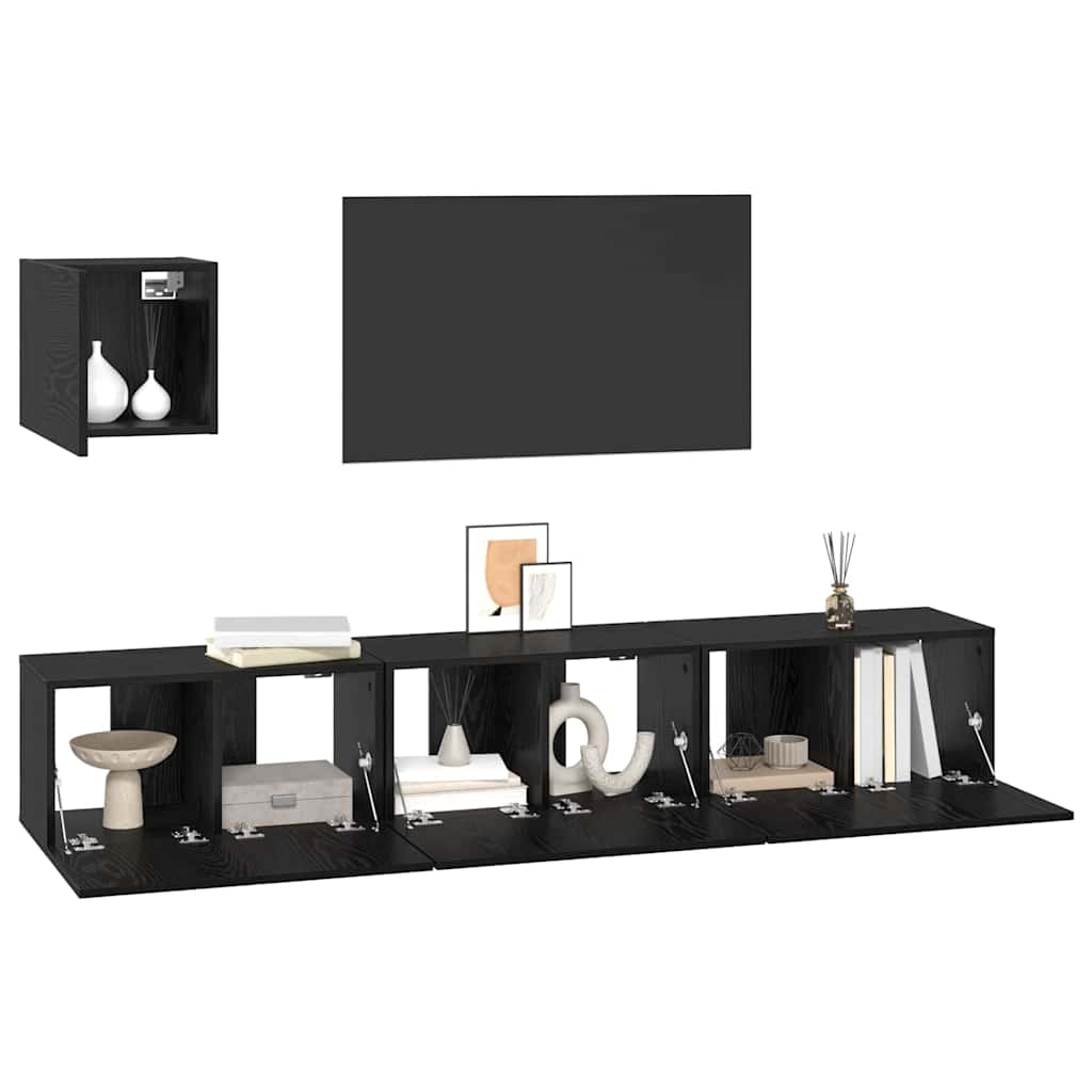 TV-Möbel-Set 4 pcs Schwarze Eiche 60 x 30 x 30 cm Holzwerkstoff
