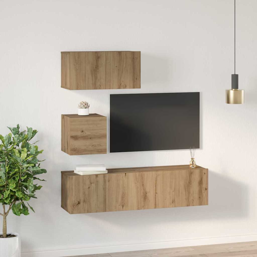 TV-Möbel-Set 4 pcs Eiche handwerklich 60 x 30 x 30 cm