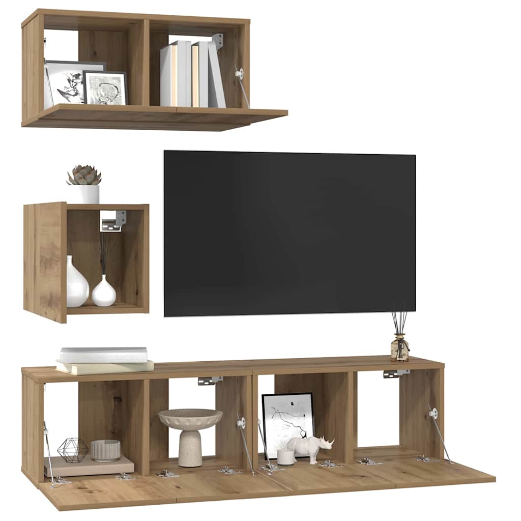TV-Möbel-Set 4 pcs Eiche handwerklich 60 x 30 x 30 cm