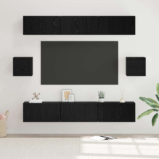TV-Möbel-Set 8 pcs Schwarze Eiche 60 x 30 x 30 cm Holzwerkstoff