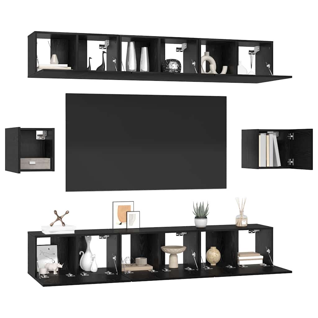 TV-Möbel-Set 8 pcs Schwarze Eiche 60 x 30 x 30 cm Holzwerkstoff