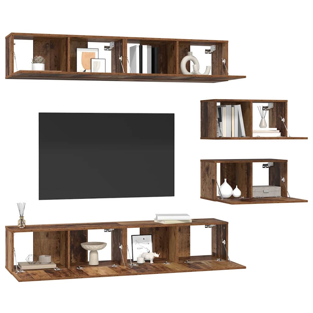 TV-Schrank Set Wandmontiert 6 pcs Altholz Mittel Holzwerkstoff