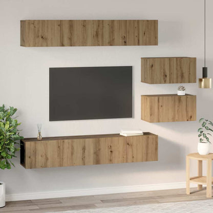 TV-Schrank Set 6 pcs Eiche handwerklich 80 x 30 x 30 cm Mittel