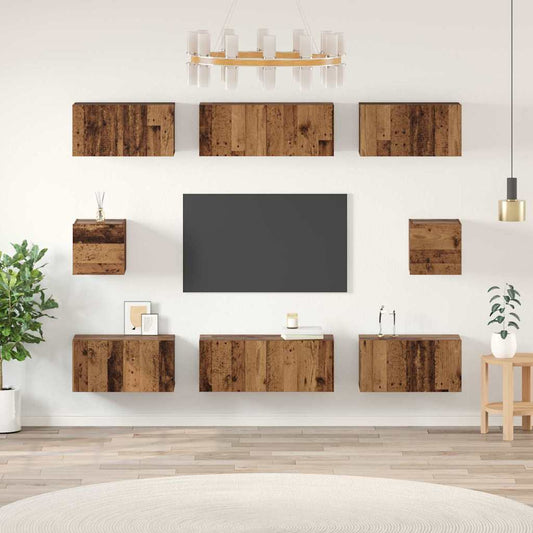 TV-Schrank Set Wandmontiert 8 pcs Altholz Holzwerkstoff