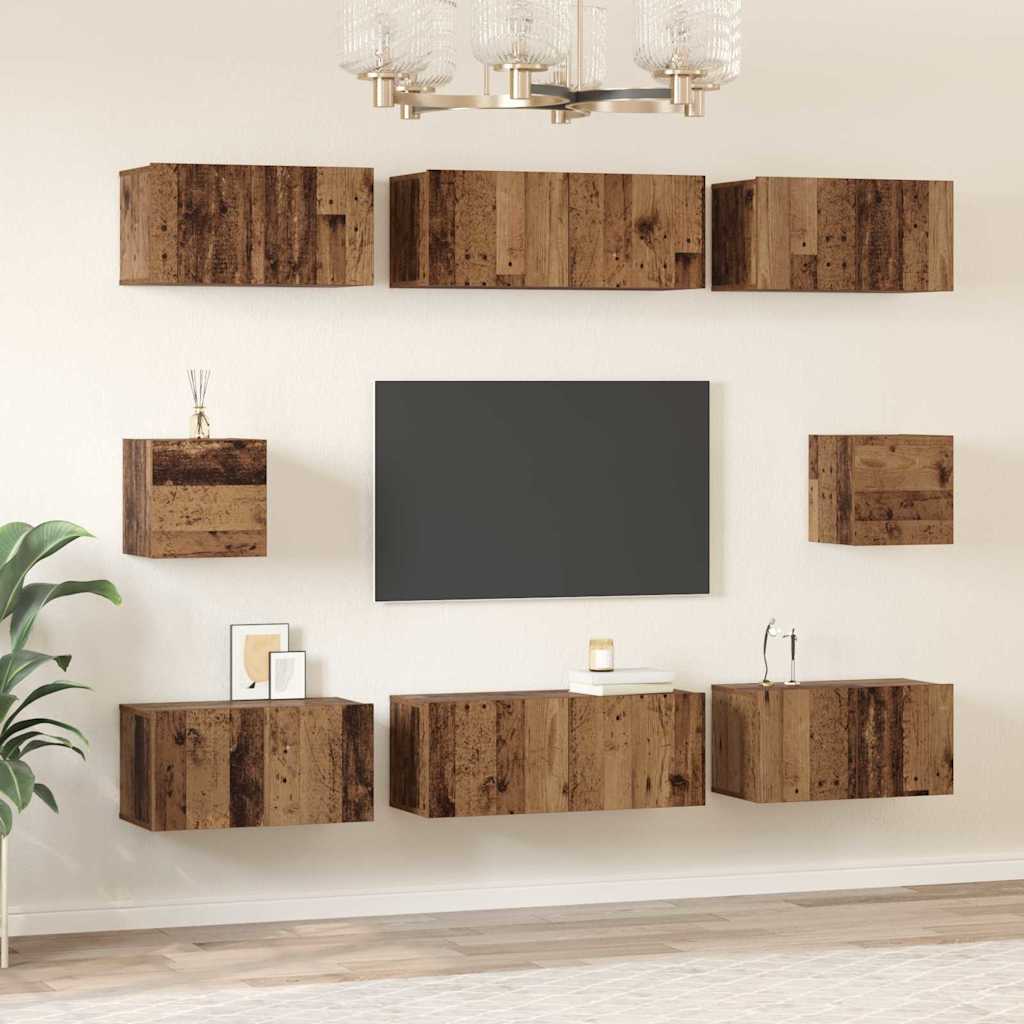TV-Schrank Set Wandmontiert 8 pcs Altholz Holzwerkstoff
