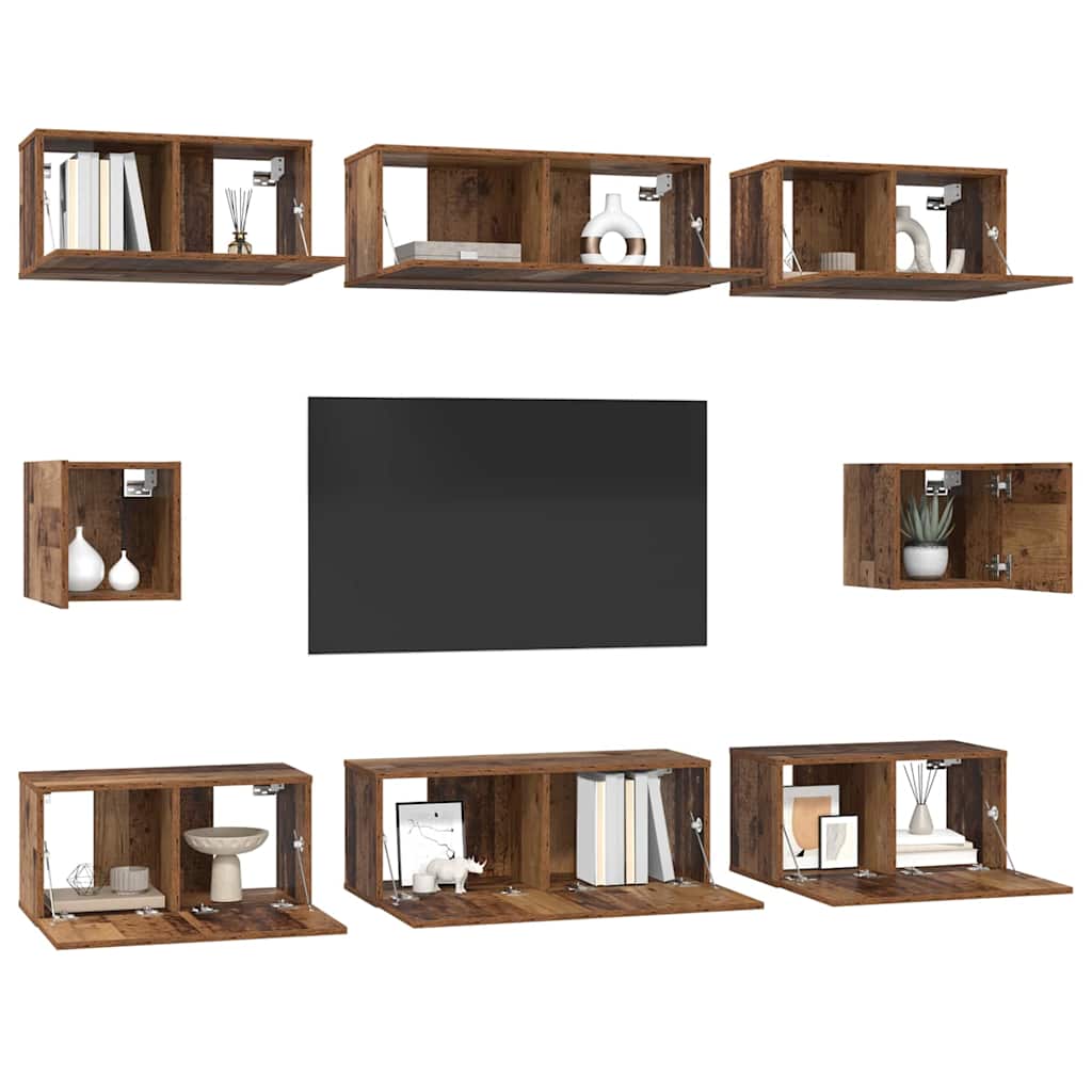 TV-Schrank Set Wandmontiert 8 pcs Altholz Holzwerkstoff
