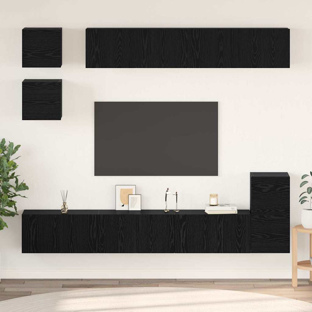 TV-Möbel-Set Wandmontiert 8 pcs Schwarze Eiche Holzwerkstoff