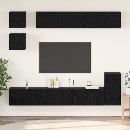 TV-Möbel-Set Wandmontiert 8 pcs Schwarze Eiche Holzwerkstoff