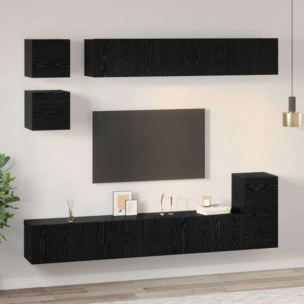 TV-Möbel-Set Wandmontiert 8 pcs Schwarze Eiche Holzwerkstoff
