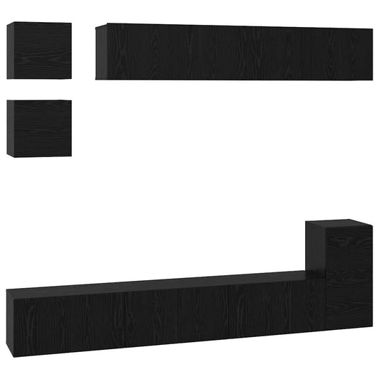 TV-Möbel-Set Wandmontiert 8 pcs Schwarze Eiche Holzwerkstoff