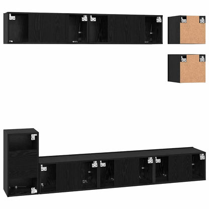 TV-Möbel-Set Wandmontiert 8 pcs Schwarze Eiche Holzwerkstoff