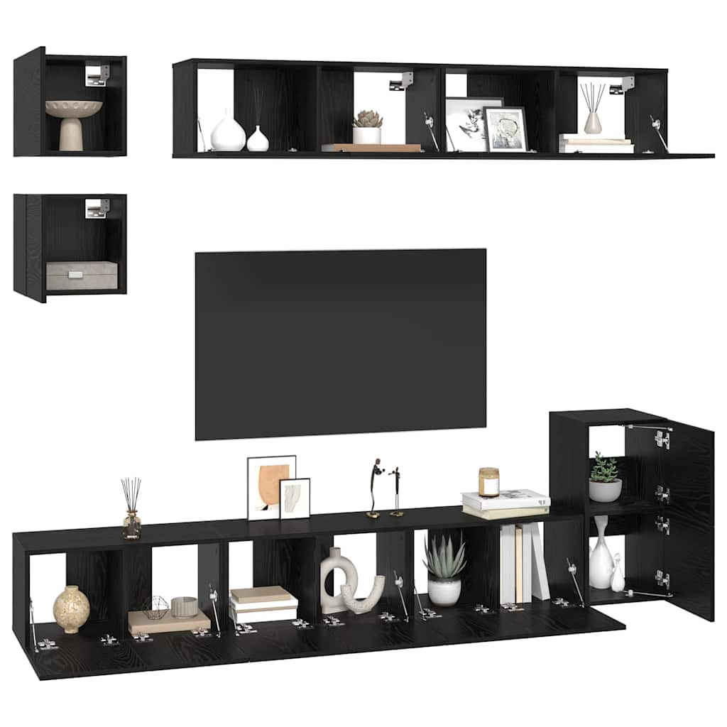 TV-Möbel-Set Wandmontiert 8 pcs Schwarze Eiche Holzwerkstoff