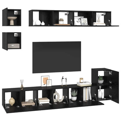 TV-Möbel-Set Wandmontiert 8 pcs Schwarze Eiche Holzwerkstoff