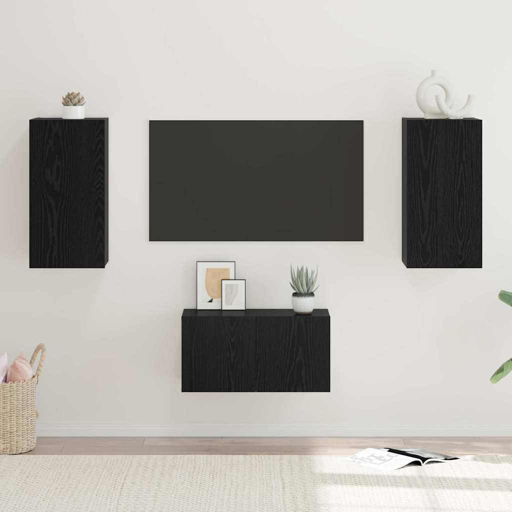 TV-Möbel-Set 3 pcs Schwarze Eiche 60 x 30 x 30 cm Holzwerkstoff