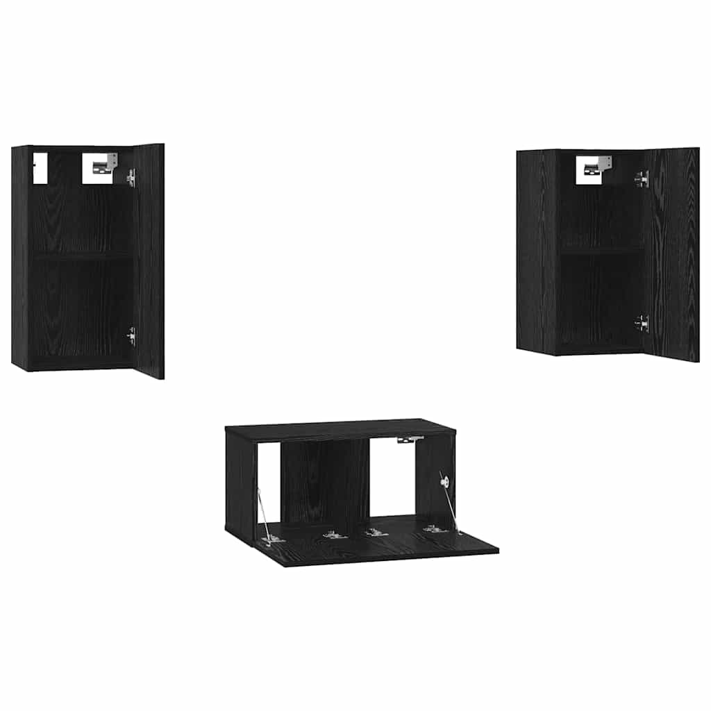 TV-Möbel-Set 3 pcs Schwarze Eiche 60 x 30 x 30 cm Holzwerkstoff