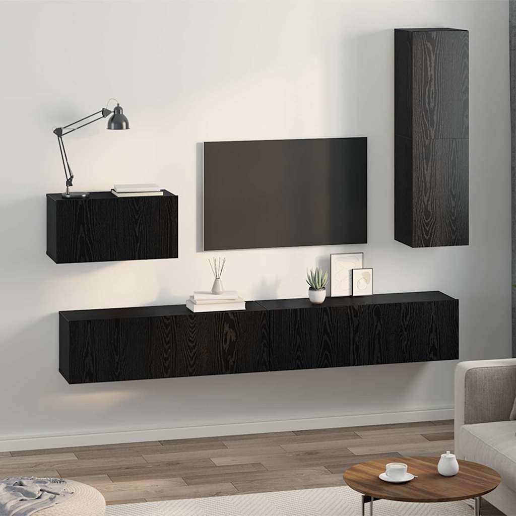 Wand TV Schrank 4 pcs Schwarze Eiche 200 x 30 x 30 cm