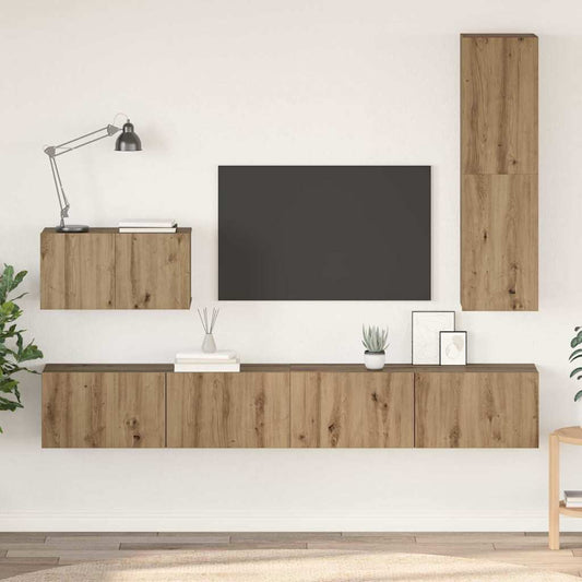 TV-Schrank Set 4 pcs Eiche handwerklich 200 x 30 x 30 cm
