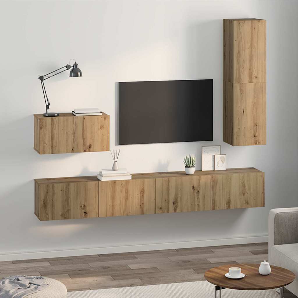 TV-Schrank Set 4 pcs Eiche handwerklich 200 x 30 x 30 cm