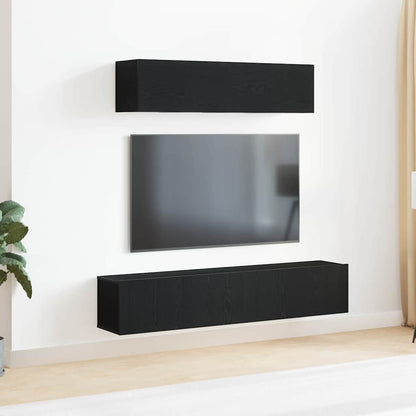 6-teiliges TV-Schrank-Set - Wandmontiert, Schwarz-Eiche, Holz