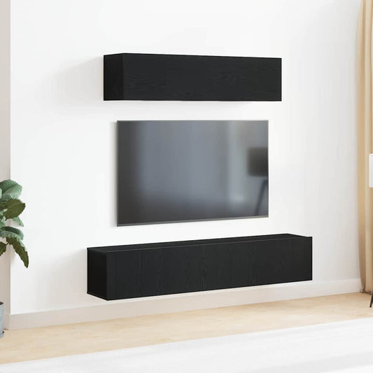 6-teiliges TV-Schrank-Set - Wandmontiert, Schwarz-Eiche, Holz