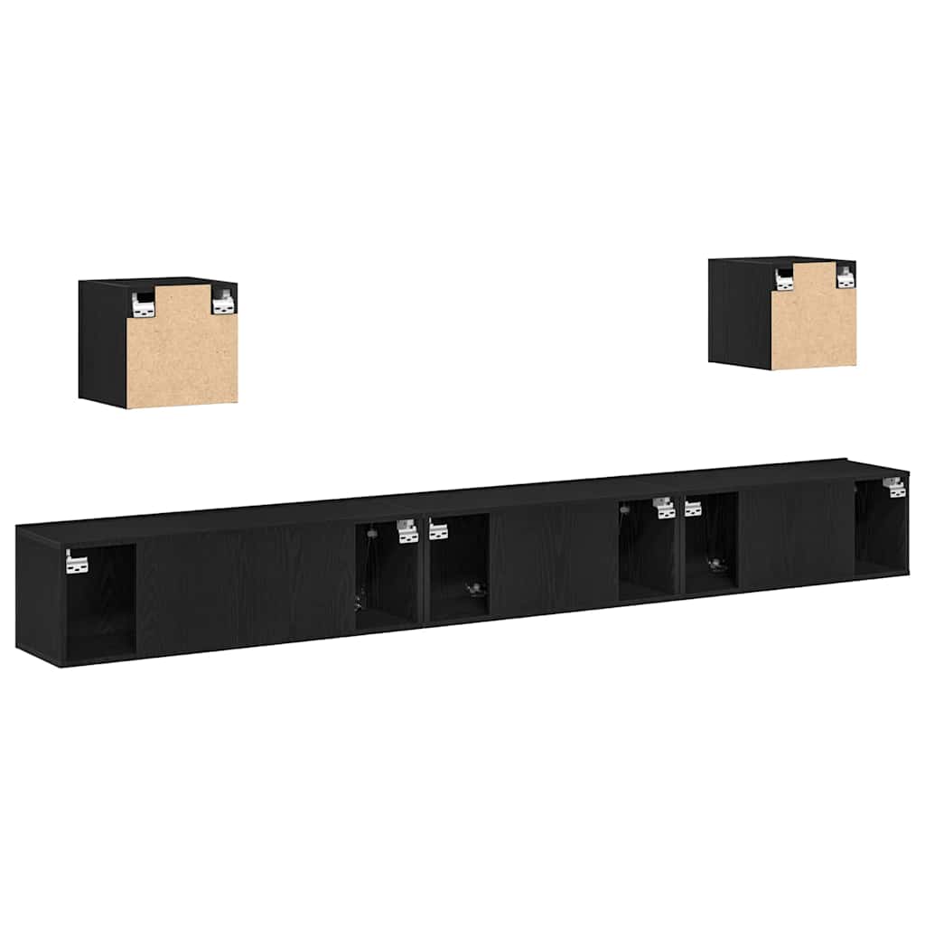 7-teiliges TV-Schrank Set Schwarz Eiche Holzwerkstoff