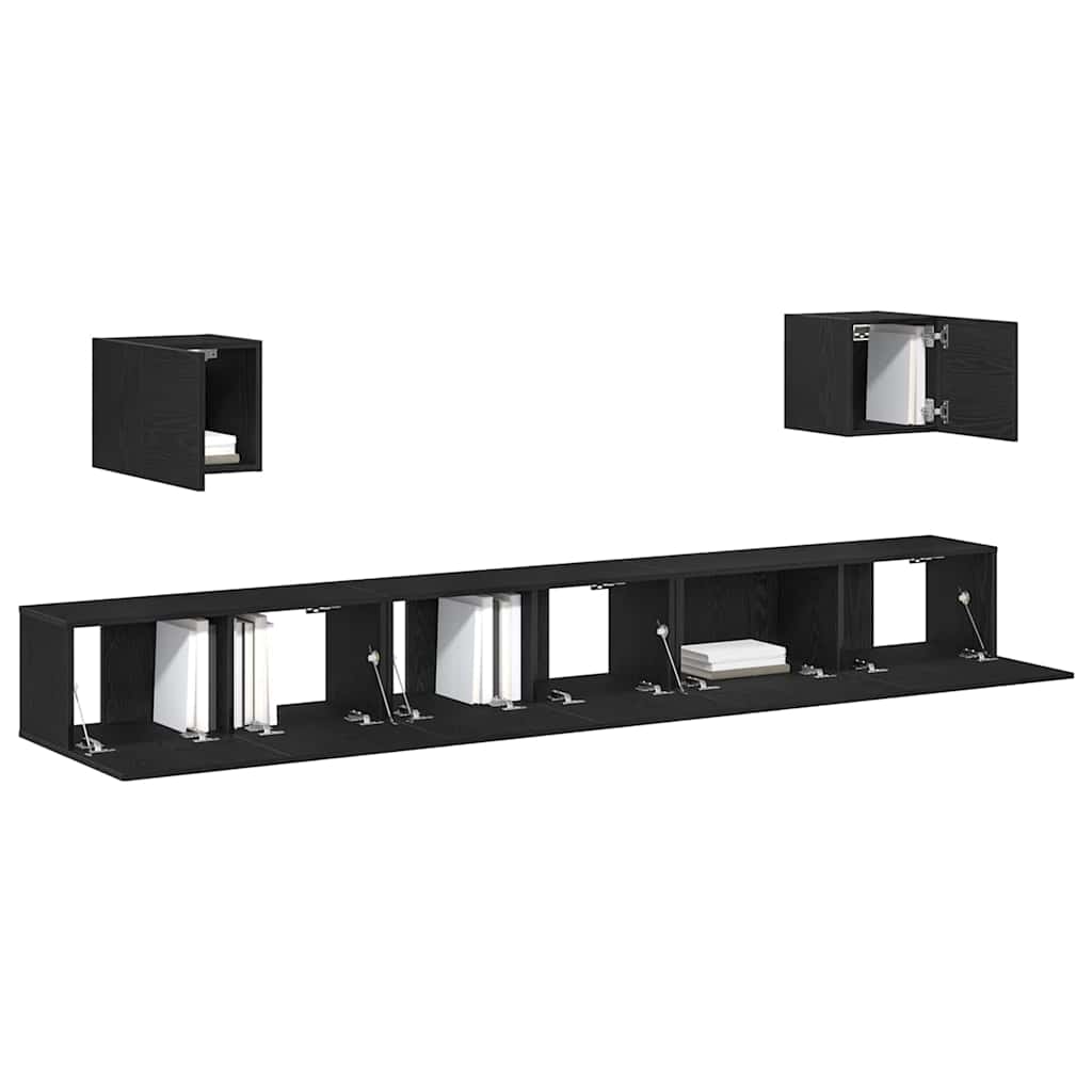 7-teiliges TV-Schrank Set Schwarz Eiche Holzwerkstoff