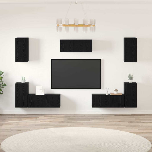 TV-Möbel-Set 7 pcs Schwarze Eiche 80 x 30 x 30 cm Holzwerkstoff
