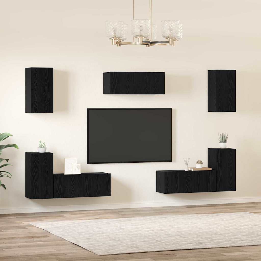 TV-Möbel-Set 7 pcs Schwarze Eiche 80 x 30 x 30 cm Holzwerkstoff