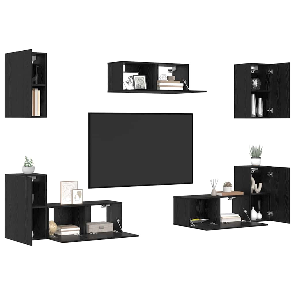 TV-Möbel-Set 7 pcs Schwarze Eiche 80 x 30 x 30 cm Holzwerkstoff