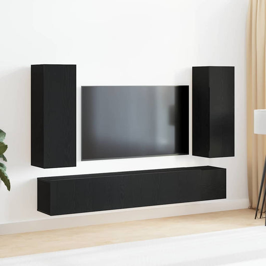 5-teiliges wandmontiertes TV-Schrank-Set in schwarzer Eiche