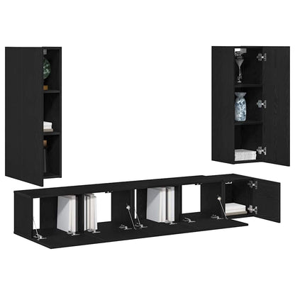 5-teiliges wandmontiertes TV-Schrank-Set in schwarzer Eiche
