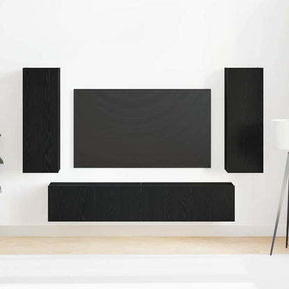 4-teiliges TV-Schrank-Set -Wandmontierte schwarze Eiche aus engineered wood
