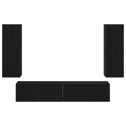 4-teiliges TV-Schrank-Set -Wandmontierte schwarze Eiche aus engineered wood
