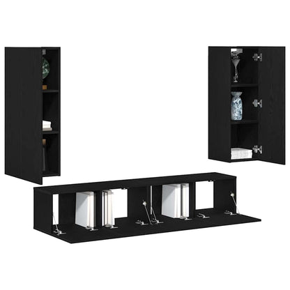 4-teiliges TV-Schrank-Set -Wandmontierte schwarze Eiche aus engineered wood