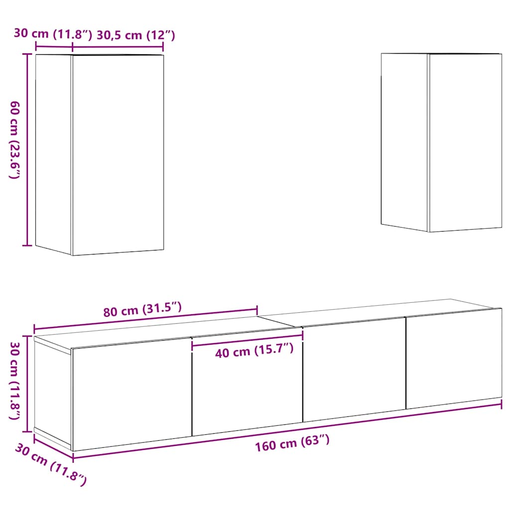 TV-Möbel-Set 4 pcs Altholz 80 x 30 x 30 cm Holzwerkstoff