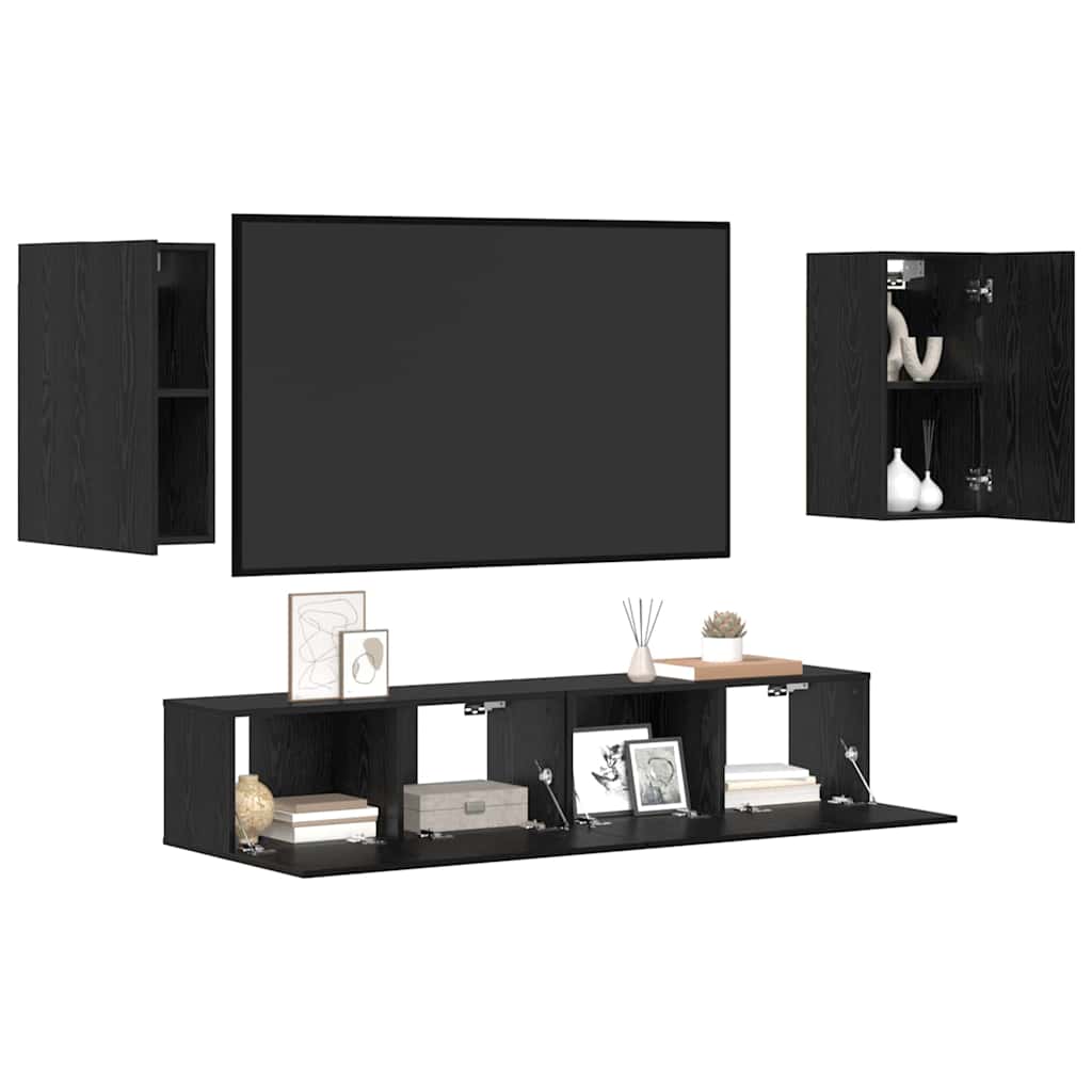 TV-Möbel-Set 4 pcs Schwarze Eiche 80 x 30 x 30 cm Holzwerkstoff