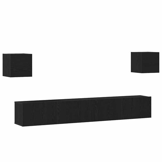 6-teiliger TV Schrank Set -Wandmontiert, Schwarze Eiche, Werkholz
