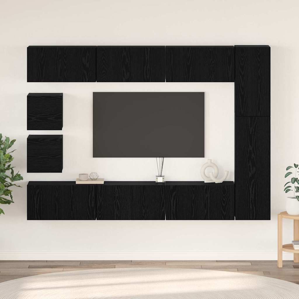 TV-Möbel-Set Wandmontiert 10 pcs Schwarze Eiche Holzwerkstoff