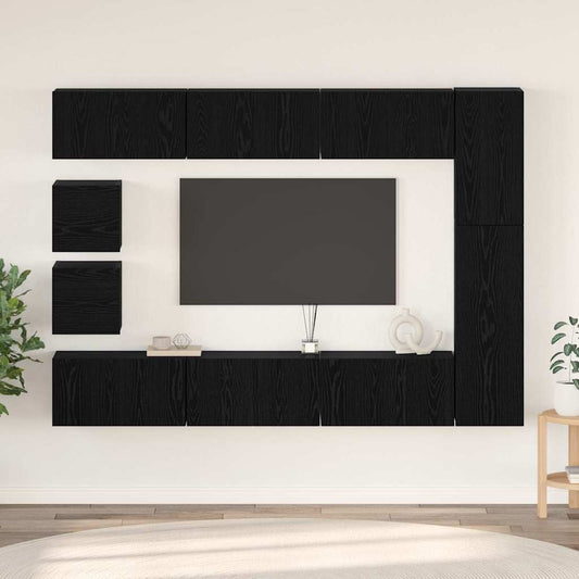 TV-Möbel-Set Wandmontiert 10 pcs Schwarze Eiche Holzwerkstoff