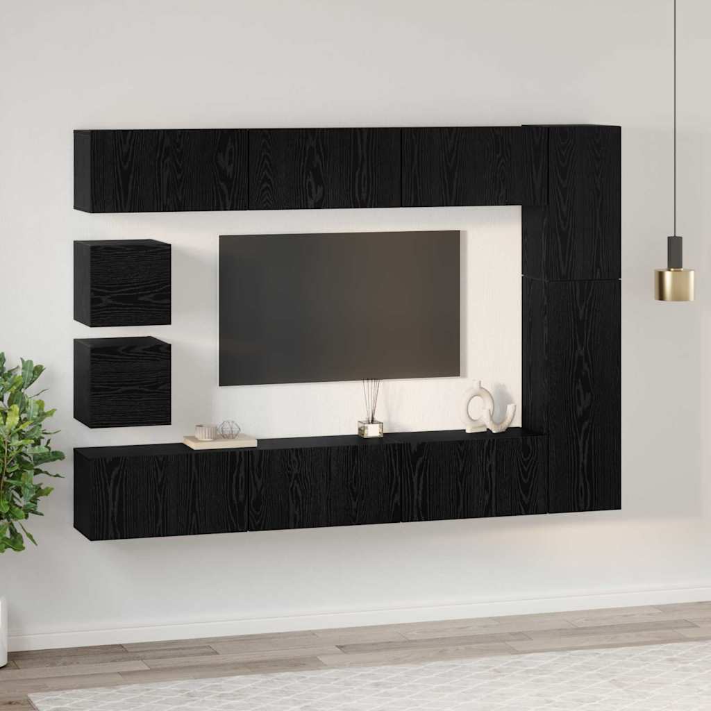 TV-Möbel-Set Wandmontiert 10 pcs Schwarze Eiche Holzwerkstoff