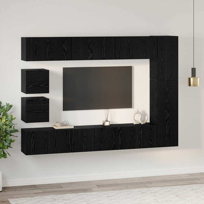 TV-Möbel-Set Wandmontiert 10 pcs Schwarze Eiche Holzwerkstoff
